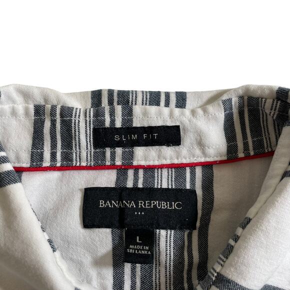 Banana Republic Mens Cotton Striped Short Sleeve Button Up White Gray Large - Picture 5 of 6